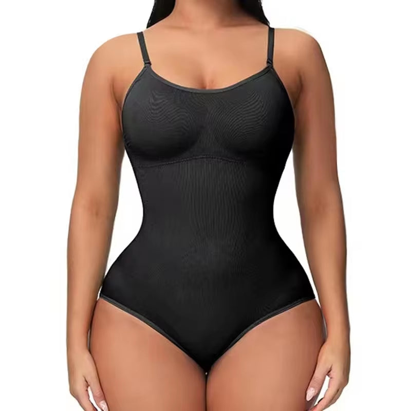 V-Neck Spaghetti Strap Bodysuit - Open Crotch Compression Shaper (Slimming & Smoothing, Up to 3XL)