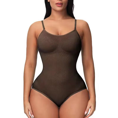 V-Neck Spaghetti Strap Bodysuit - Open Crotch Compression Shaper (Slimming & Smoothing, Up to 3XL)