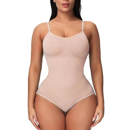 V-Neck Spaghetti Strap Bodysuit - Open Crotch Compression Shaper (Slimming & Smoothing, Up to 3XL)